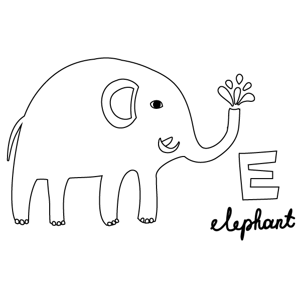 E for Elephant Coloring Page