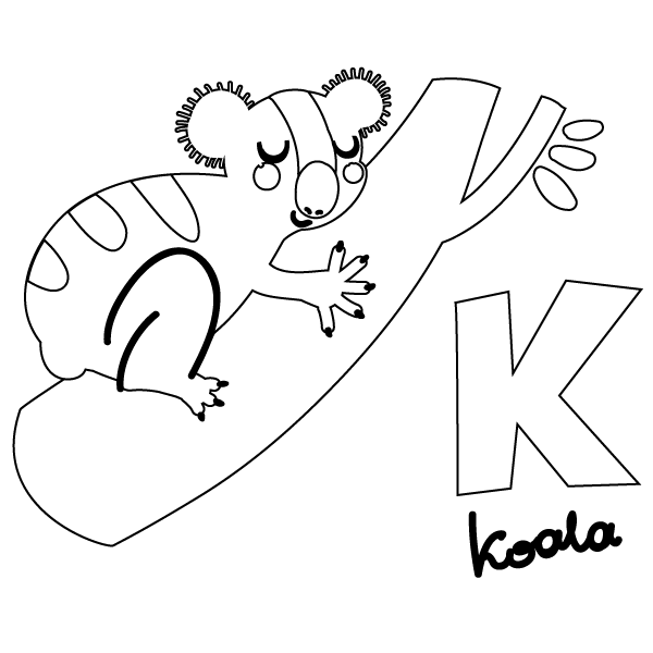 K for Koala Coloring Page