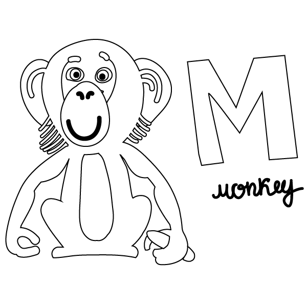 M for Monkey Coloring Page