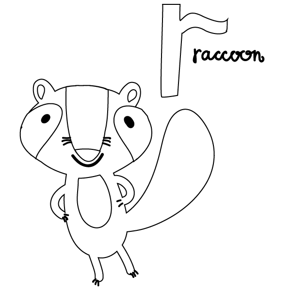 R for Racoon Coloring Page