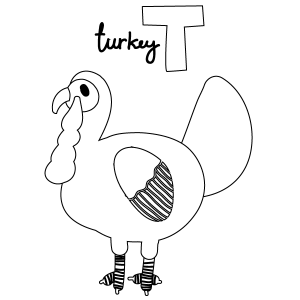 T for Turkey Coloring Page