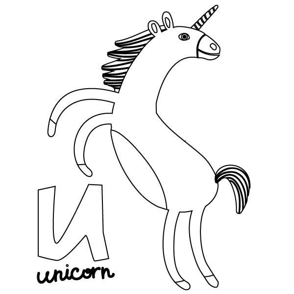U for Unicorn Coloring Page