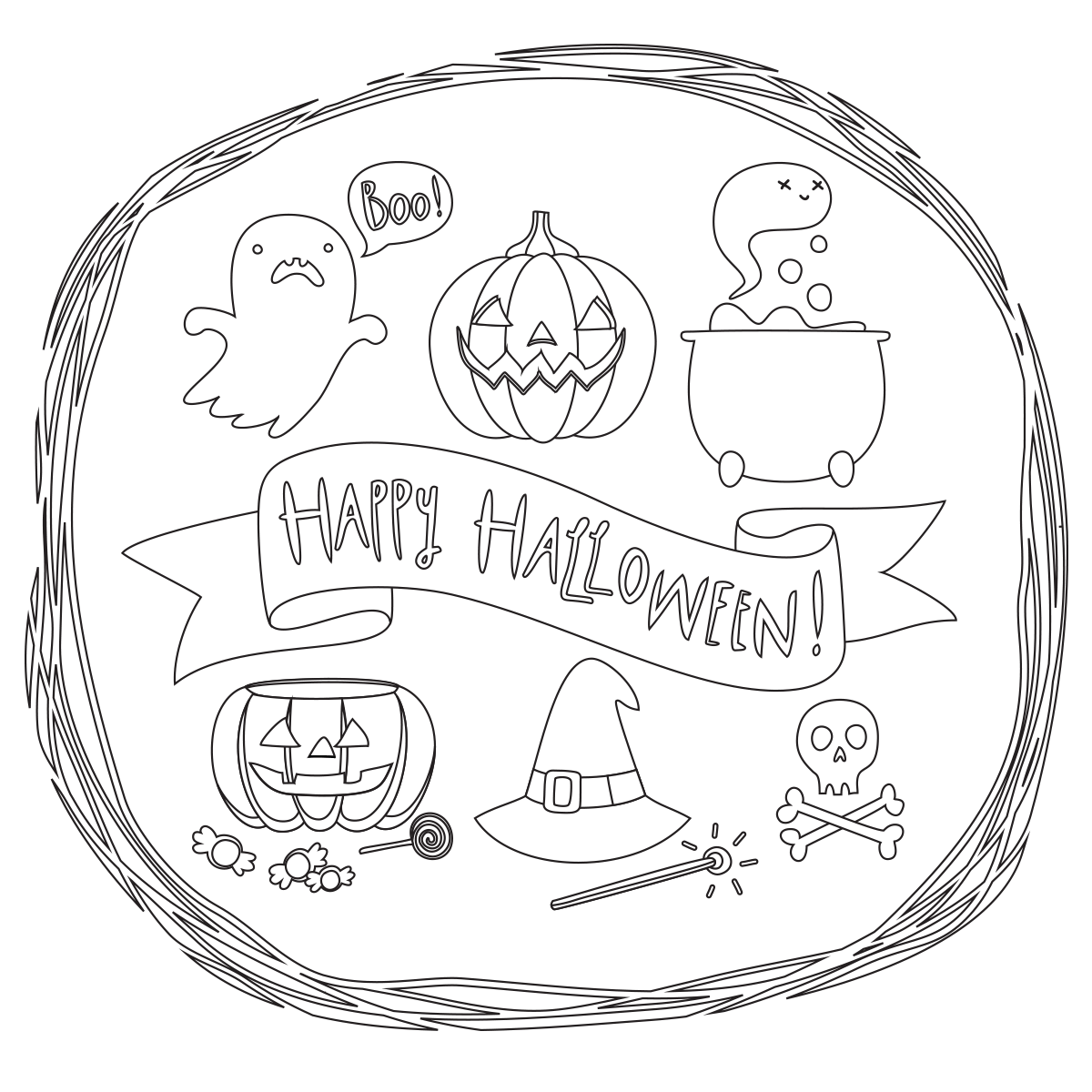 Happy Halloween Coloring Page – Babadoodle