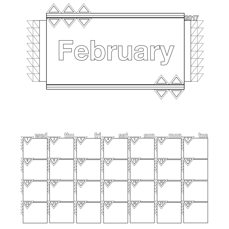 February 2017 Calendar Coloring