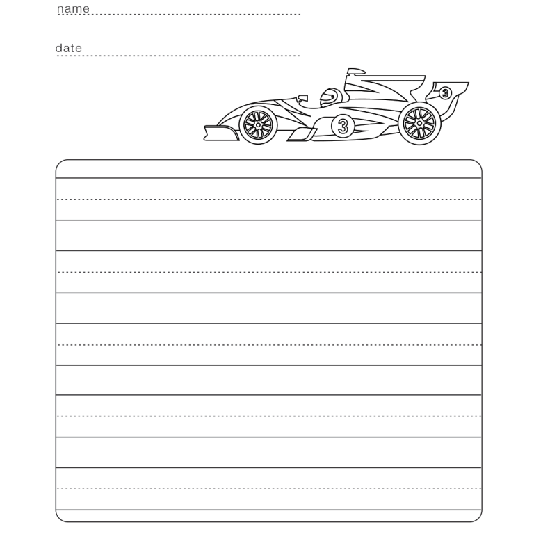 Race car themed writing practice sheets