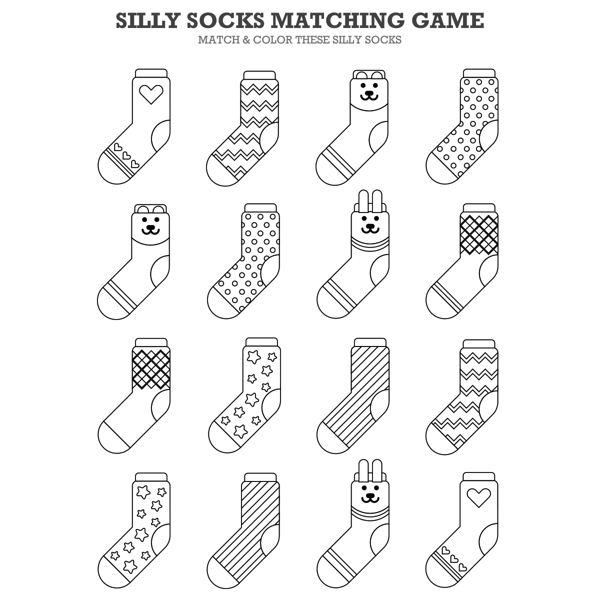 Fox in Socks Silly Socks Matching Game Printable