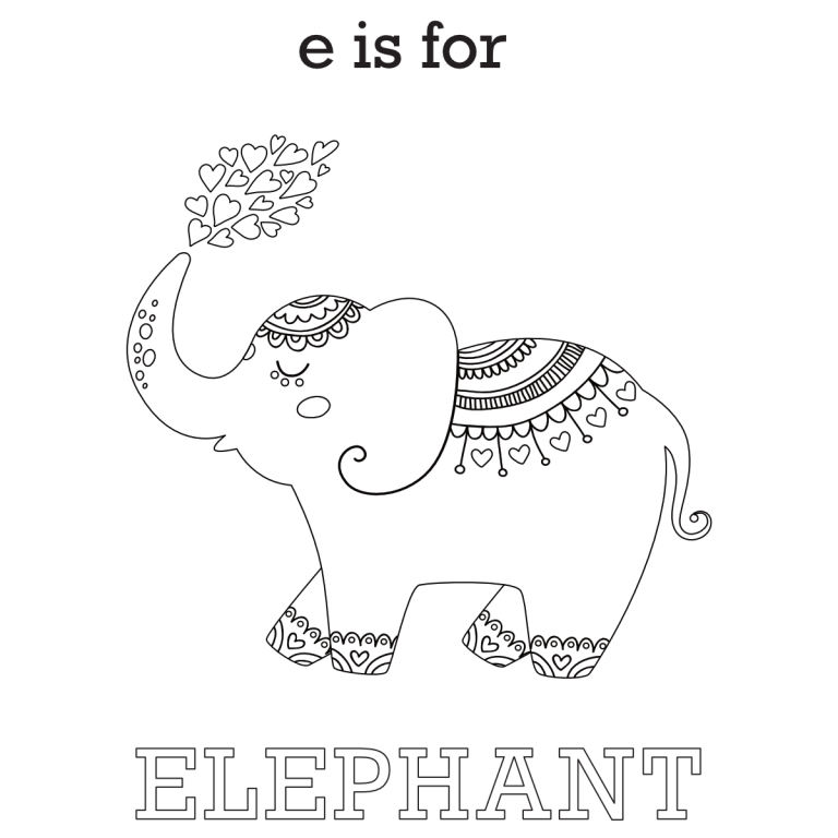 E is for Elephant Coloring (printable pdf)