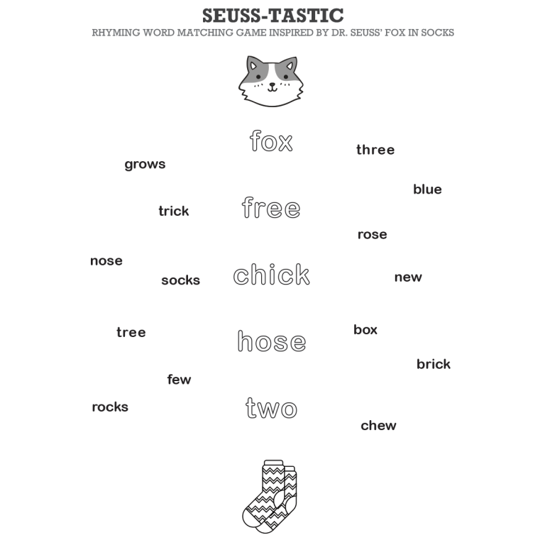 Fox in Socks rhyming word activity (printable pdf)